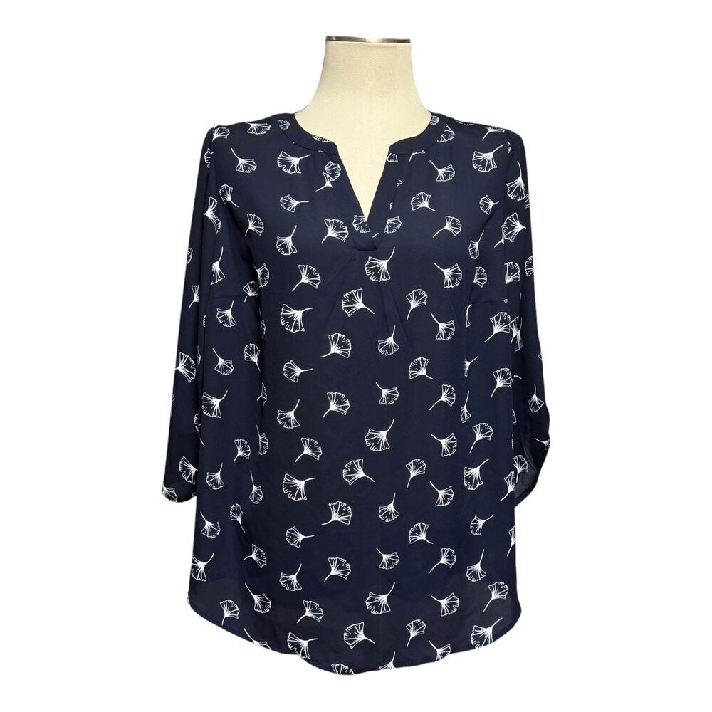 41Hawthorn Freeman Split Neck Blouse Top Navy 1X